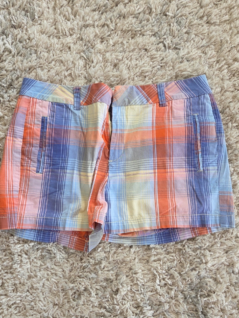 a.n.a Plaid Cotton Shorts in Orange, Blue, Yellow